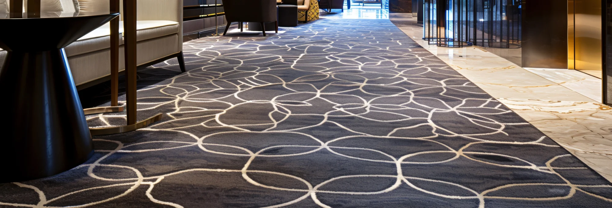 Patterned carpet installed in hotel lobby